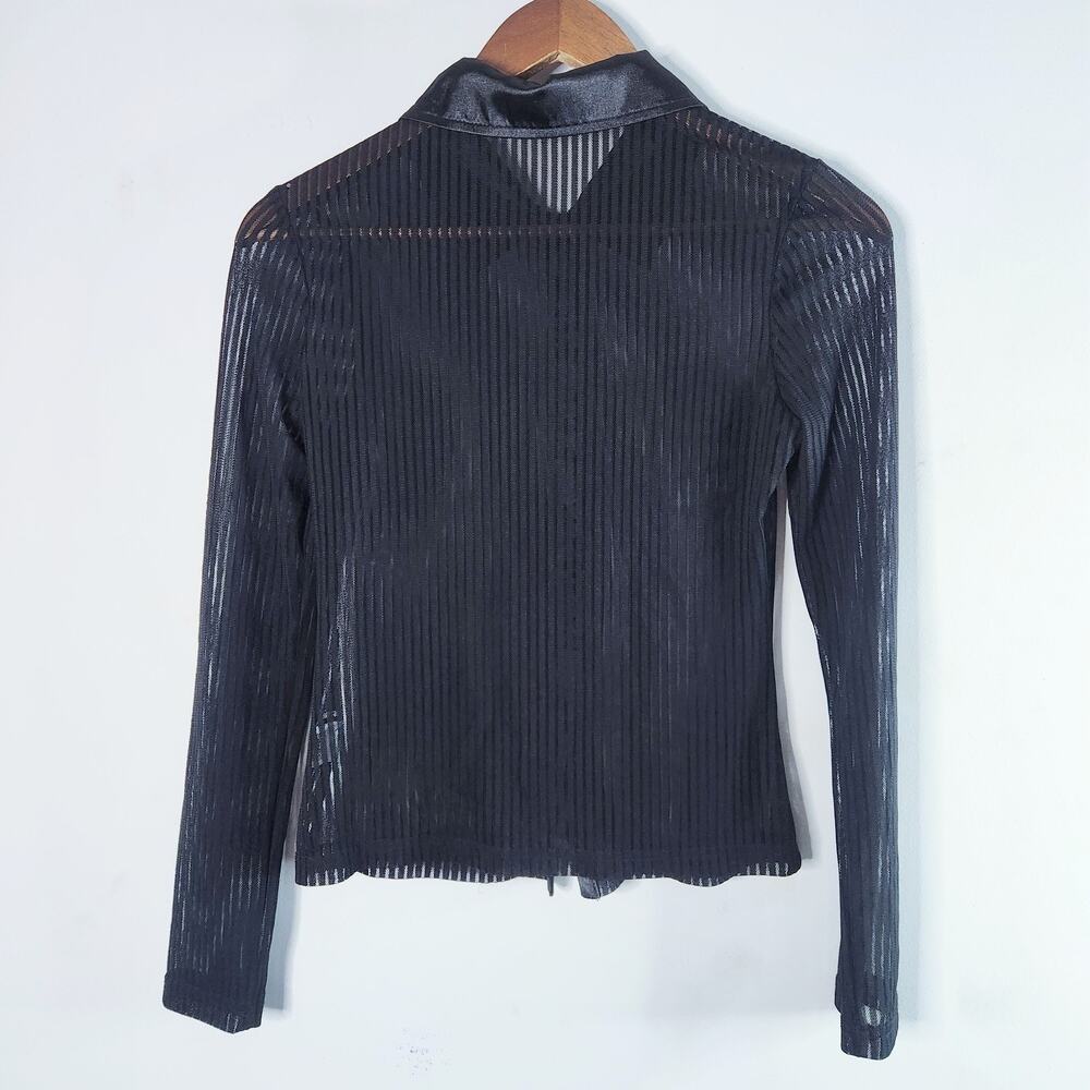 Shein Womens Black Sheer Button Up Striped Blouse Size Medium Y2K Fairy Grunge - Picture 2 of 8